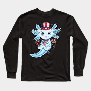 USA American Flag kawaii Axolotl American flag 4th of July Long Sleeve T-Shirt